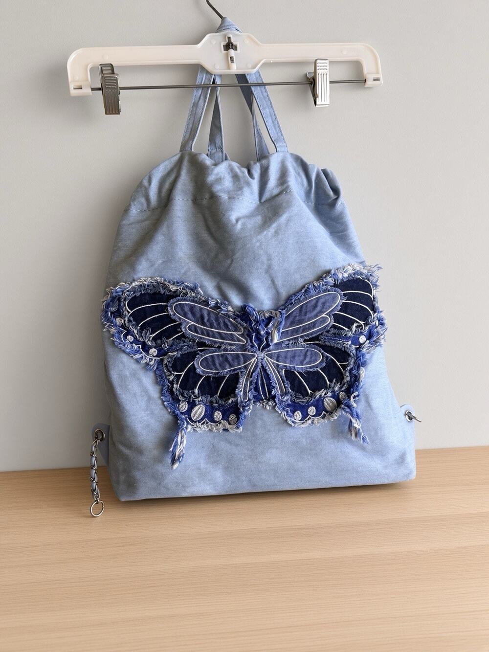 Handmade Purse Bag Handbag Backpack Blue Butterfly Braided Straps Hobo Vintage